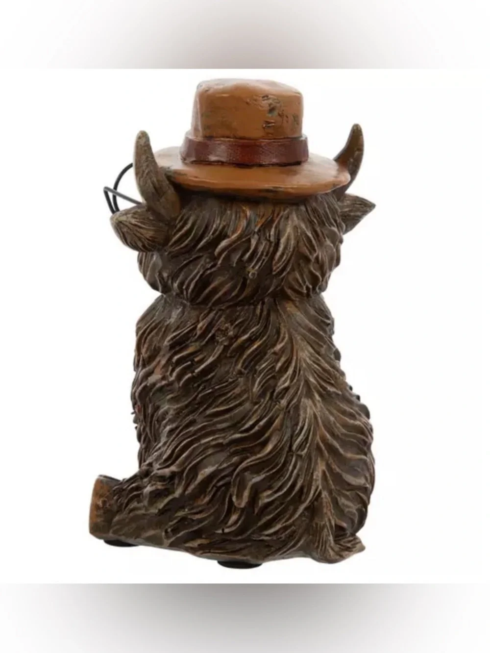 Decorative Brown Highland Cow Figurine with Hat and Glasses - Home Dining Accent